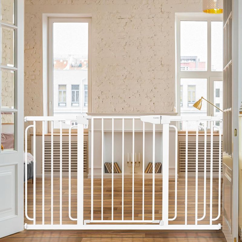 Photo 1 of Cumbor 29.7-57" Extra Wide Baby Gate for Stairs, Mom's Choice Awards Winner-Dog Gate for Doorways, Pressure Mounted Walk Through Safety Child Gate for Kids Toddler, Tall Pet Puppy Fence Gate, White
