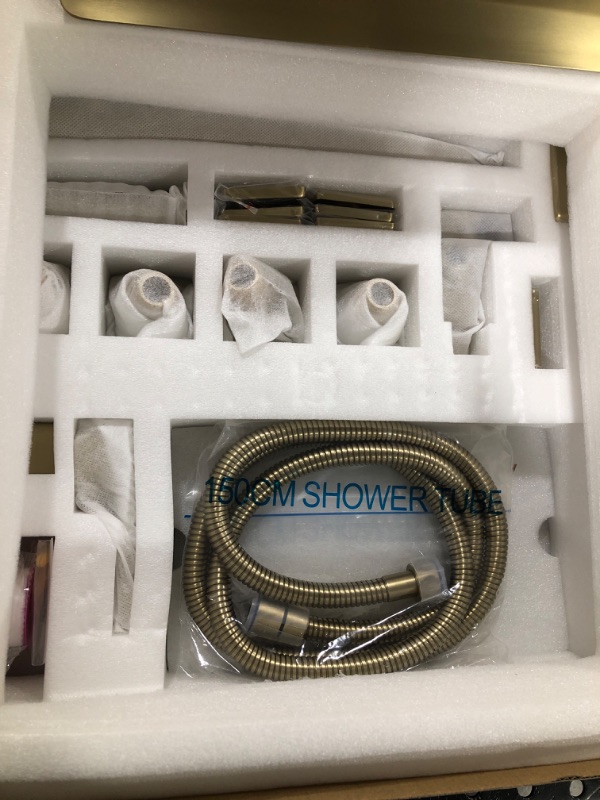 Photo 1 of AYIVG Bathroom Square 12 Inch Rainfall Shower Faucet System With 6 PCS Body Jets Mixer Set (Wall Mount, Brushed Gold) Wall Mount Brushed Gold