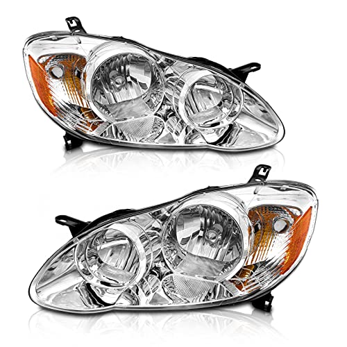 Photo 1 of AXLAHA for 2003 2004 2005 2006 2007 2008 Corolla Headlights Assembly for 03 04 05 06 07 08 Toyota Corolla Chrome Housing Amber Reflector Replacement D
