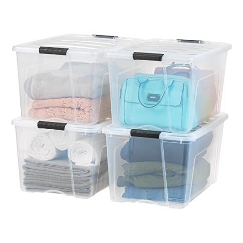 Photo 1 of 4 Pack 72qt Clear View Plastic Storage Bin with Lid and Secure Latching Buckles
