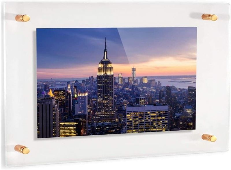 Photo 1 of (20" x 30") Clear Acrylic Wall Mount Floating Picture Frame with (Gold Standoffs) Frame-less Double Panel Plexiglass Display for Photos Artwork Posters Paintings (Full Frame is 23" x 33")
