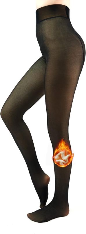 Photo 1 of Fleece Lined Tights Sheer Women - Fake Translucent Warm Pantyhose Leggings Sheer Thick Tights for Winter Size S