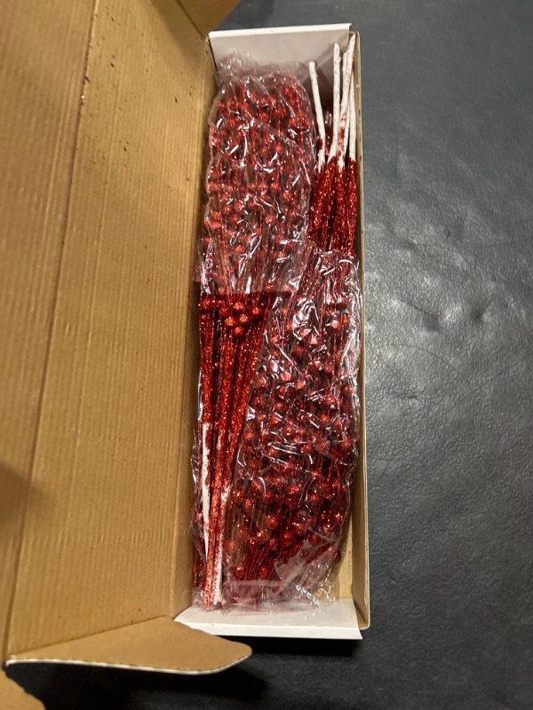 Photo 1 of 30-Pack Christmas Picks and Sprays Red Artificial Glitter Berry Stems Branches Twigs Sticks Sprigs Christmas Tree Decorations, Ornaments for Garland, Wreath, Flowers and Tree Topper