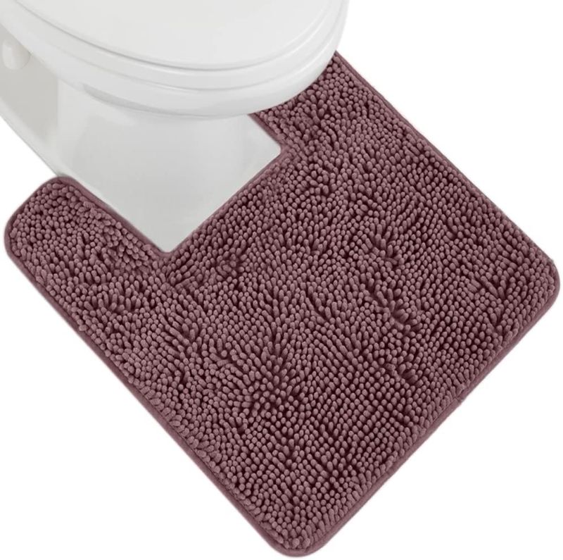 Photo 1 of  Toilet Rugs U-Shaped 24x20, Extra Soft Absorbent Chenille Contour Bathroom Rugs for Toilet, Dry Quickly, Machine Washable, Non-Slip Toilet Bath Mat, Grey 