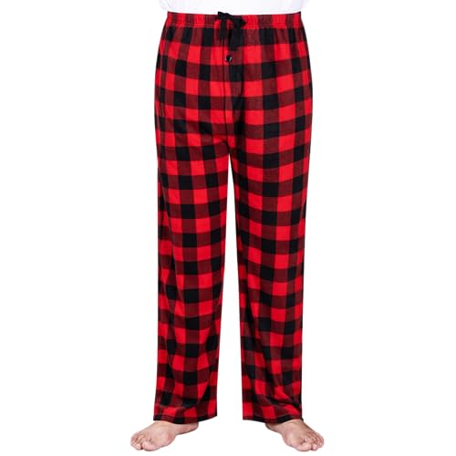 Photo 1 of Giggling Getup Men Red and Black Buffalo Plaid Pajama Pants, Polar Fleece Christmas Pajama Pants with Pockets, Waistband Cord Size XL 