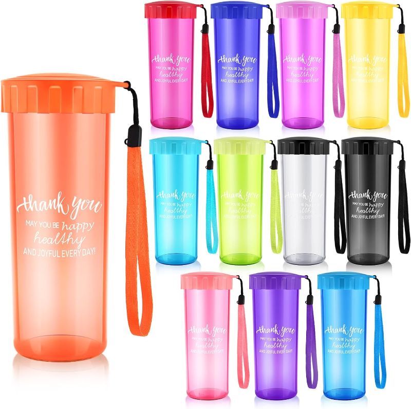 Photo 1 of 12 Pieces Plastic Appreciation Water Bottles 15oz Thank You Sports Water Bottle Inspirational Water Bottle with Large Mouth Sports Team Water Bottle for Teacher volunteer Thanksgiving, 12 Colors 