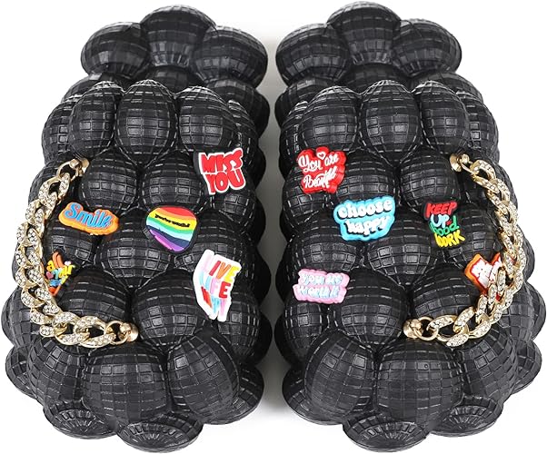 Photo 1 of Bubble Slides With Charms For Women Fashion Chain Inspirational Quotes Bubble Slippers 2022 Summer House Slippers For Men 43/44