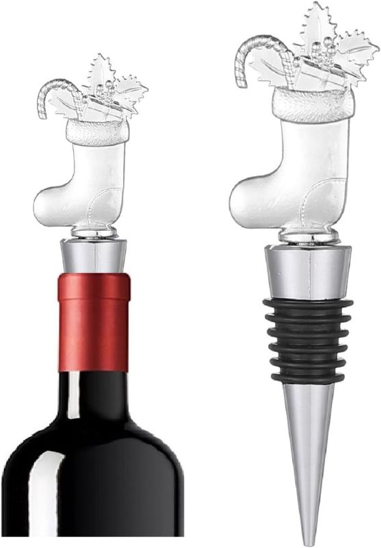 Photo 1 of 2 PACK - Christmas Wine Bottle Stoppers, Xmas Holiday Stoppers Set Reusable Caps Bottle Sealers, Individually Packaged Christmas Favors Wine Stoppers for Xmas Decor (Christmas Stocking) 