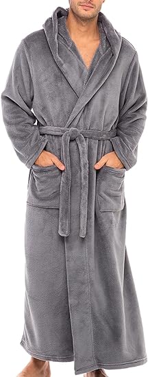 Photo 1 of Alexander Del Rossa Men's Soft Plush Fleece Hooded Bathrobe, Full Length Long Warm Lounge Robe with Hood 1X-2X