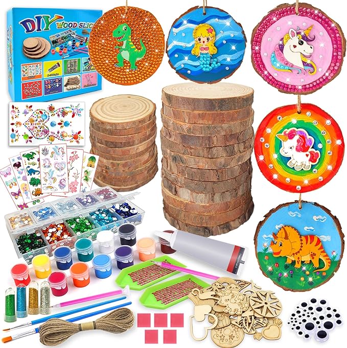 Photo 1 of 7July Wooden Arts and Crafts Kits for Kids Kids Boys Girls Age 6-12 Years Old,Wood Slices with Gem Diamond Painting Sets-Little Children's Art & Craft Gifts