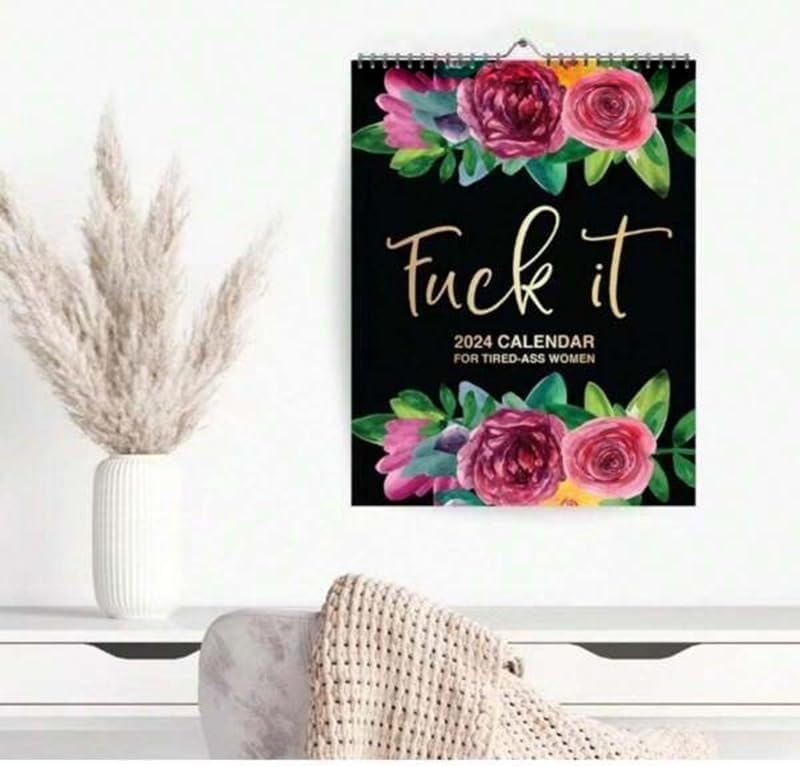 Photo 1 of 2024 Wall Calendar for Tired-Ass- Women, Fuck It Funny Novelty Monthly Calendar, Flower Calendar Memo, Handmade Home Office Hanging Calendar, Gag Gift for While Elephant