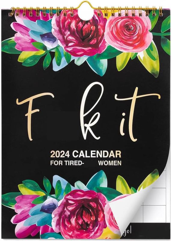 Photo 1 of 2024 Calendar for Tired-Ass Women-Tired Women Calendar - Fuck It Calendar, Hang with Ease, Funny Home Office Wall Calendar,While Elephant Calendar-White Elephant Gag Gift for Women