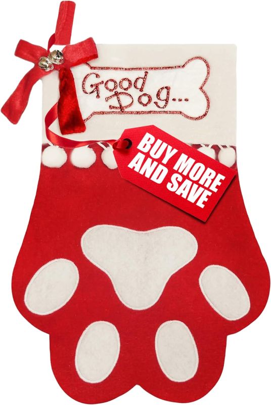 Photo 1 of 14.5” Large Christmas Stockings with Hanging Loop - Red Paw Good Dog Christmas Stocking with Velvet Fabric and Fleece Cuff - Stockings Christmas Tree Decorations - Family Stockings for Christmas 