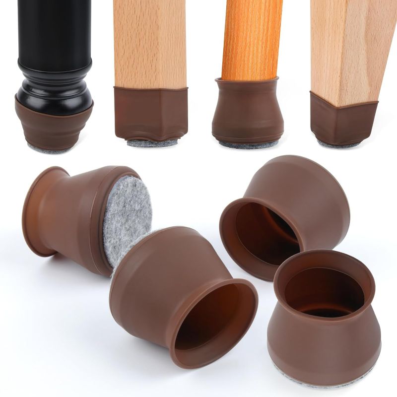 Photo 1 of 16 Piece Protective Caps for Chair Legs,Durable Silicone Chair Leg Caps with Felt Pads Prevents Noise, No Scratches,Non-Slip Chair Leg Protector for Hardwood Flooring(Fit:35mm-45mm, Brown) 