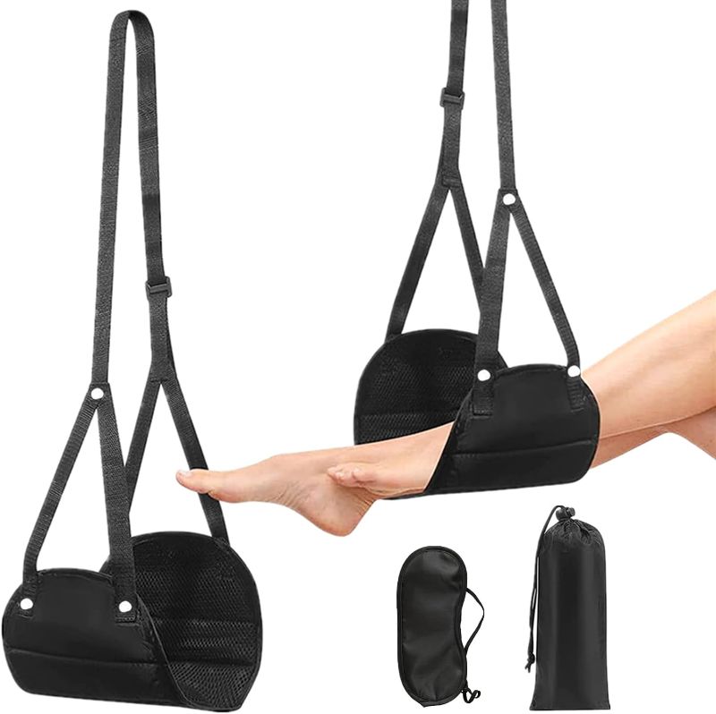 Photo 1 of Airplane Foot Rest Travel Essentials-Portable Airplane Foot Hammock?Long Flight Travel Must Have Essentials to Relax Your Feet Helps to Prevent Swelling and Relief Legs and Lower Back Soreness (Black)