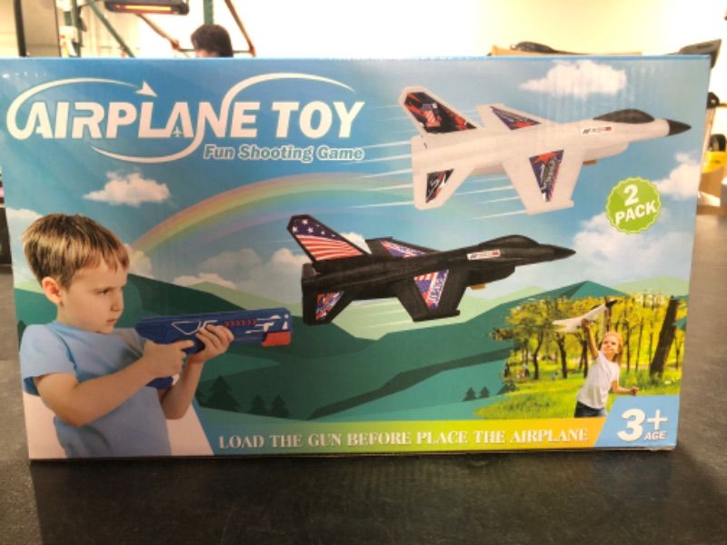 Photo 1 of 2 Pack Airplane Launcher Toy, 13.3" Jet F-16 Fighting Falcon, Catapult Plane Game Boy Toys for Kids Outdoor Flying Toys Birthday Gifts for 4 5 6 7 8 9 10 12 Year Old Boys Girls Black+white