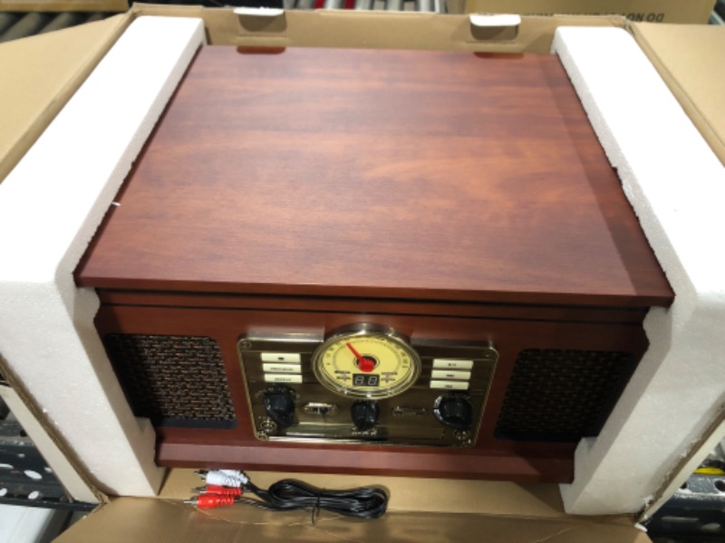 Photo 2 of Victrola Nostalgic 6-in-1 Bluetooth Record Player & Multimedia Center with Built-in Speakers - 3-Speed Turntable, CD & Cassette Player, FM Radio | Wireless Music Streaming | Mahogany Mahogany Entertainment Center