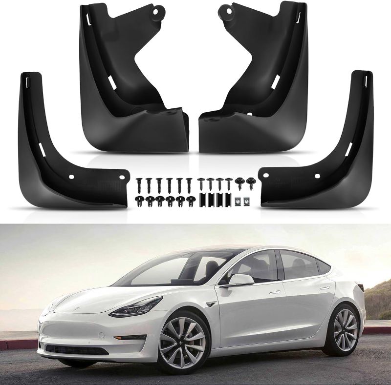 Photo 1 of A-Premium Mud Flaps Splash Guards fits for Tesla Model 3 2016-2024 (fits 5 Seater Car) No Drilling Required, Front and Rear Mudflaps Mudguards Matte Fender, with Hardware Accessories Set of 8-PC
