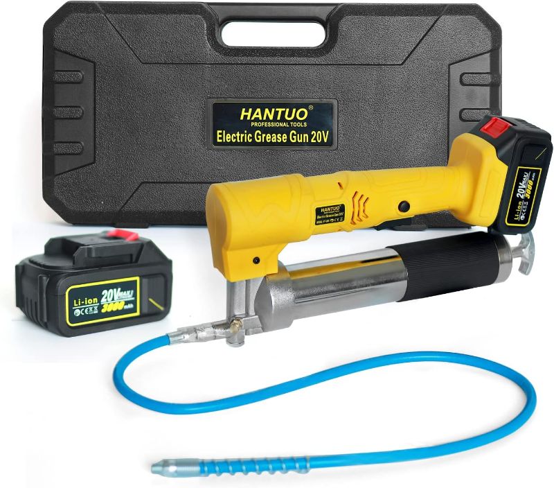 Photo 1 of HANTUO 20V Cordless Grease Gun, Electric Grease Gun Professional High Pressure 10000 PSI Cordless Grease Guns, Inclued Battery with Carrying Case
