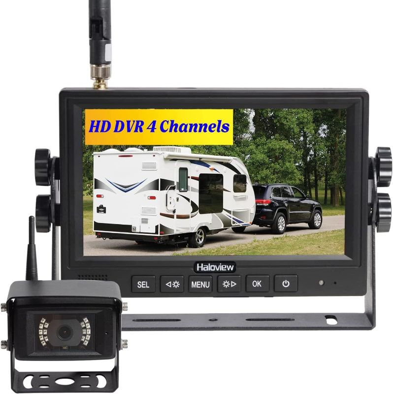 Photo 1 of Haloview MC7108 Wireless RV Backup Camera System 7'' Monitor Built in DVR Rear View Camera with Infrared Night Vision and Wide Viewing Angle for Truck/Trailer/RV/Pickups/Camping Car/Van/Farm
