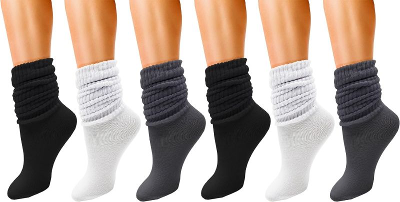 Photo 1 of 6 Pairs Slouch Socks for Women, Soft Extra Long Scrunch Knee High Sock, Bulk Pack
