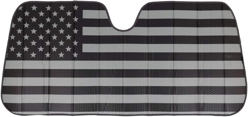 Photo 1 of BDK American Flag Windshield Sunshade for Car Truck & SUV - Folding Car Sun Shade for Front Window, Auto Sun Visor Heat Protection, Car Sunscreen Blocks UV Rays and Keeps Vehicle Cool (58 x 27 Inch)
