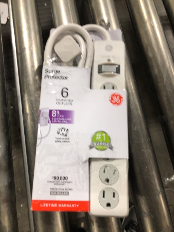 Photo 2 of GE 6 Outlet Surge  Protector with 8 Extension Cord Twist To Close Safety Covers White