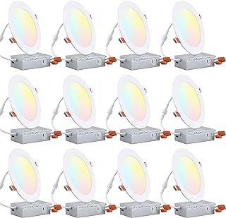 Photo 1 of Amico 12 Pack 6 Inch 5CCT Ultra-Thin LED Recessed Ceiling Light with Junction Box, 1050LM Brightness, Dimmable Canless Wafer Downlight, 12W, ETL&FCC