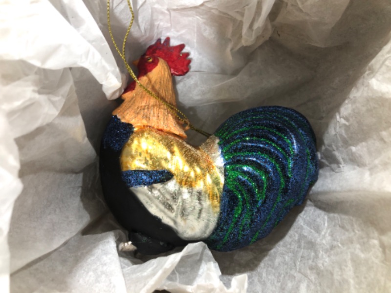 Photo 1 of 2 Pack 5'' Hand Blown Glass Rooster Christmas Ornament, Hand Painted Glass Rooster Ornaments for Christmas Tree