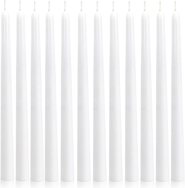 Photo 1 of 12Pcs White Taper Candles 10 Inch Dripless Tapered Candles, Ideal as Dinner Tall Candlesticks, Unscented,8 Hours Burn Real Wax with Cotton Wicks for Festival Special Occasions Decoration
