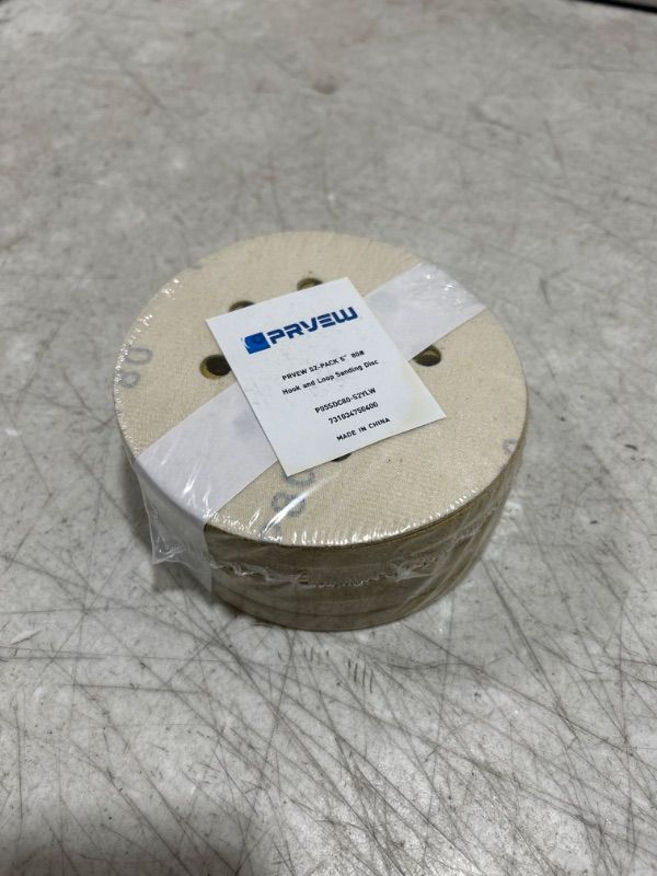Photo 1 of PRVEW 52-Pack 5'' 80 Grit Hook and Loop Sanding Discs 8 Holes Gold Sanding Disc Sandpaper for Orbital Sander 80 Grit (Pack of 52)