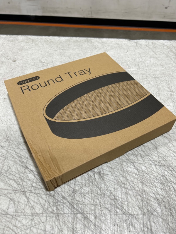 Photo 1 of 12" Round Wooden Rattan Serving Tray - Decorative Tray for Perfume, Cosmetics and Coffee Table