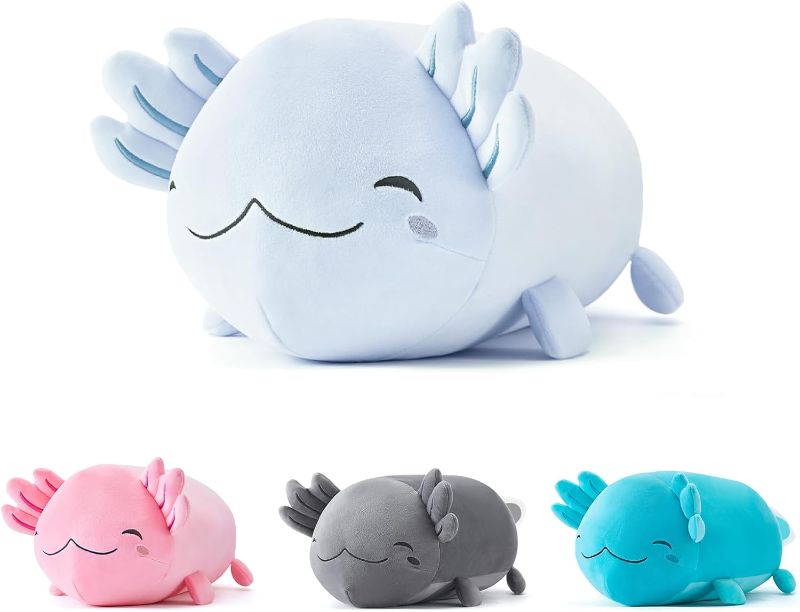 Photo 1 of Axolotl Plush, 19" Soft Stuffed Animal Plush Toy, Cute Axolotl Plush Pillow Kawaii Plushies Dolls Grey Axolotl Gift for Kids Girls Boys Birthday Christmas Halloween Home Decorations Blue
