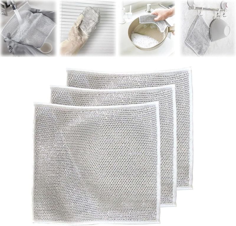 Photo 1 of 2 PACK - DOPHZEEY 2024 New Multifunctional Non-Scratch Wire Dishcloth, Multipurpose Wire Dishwashing Rags for Wet and Dry, Counters, Stove Tops, Easy Rinsing 3pcs