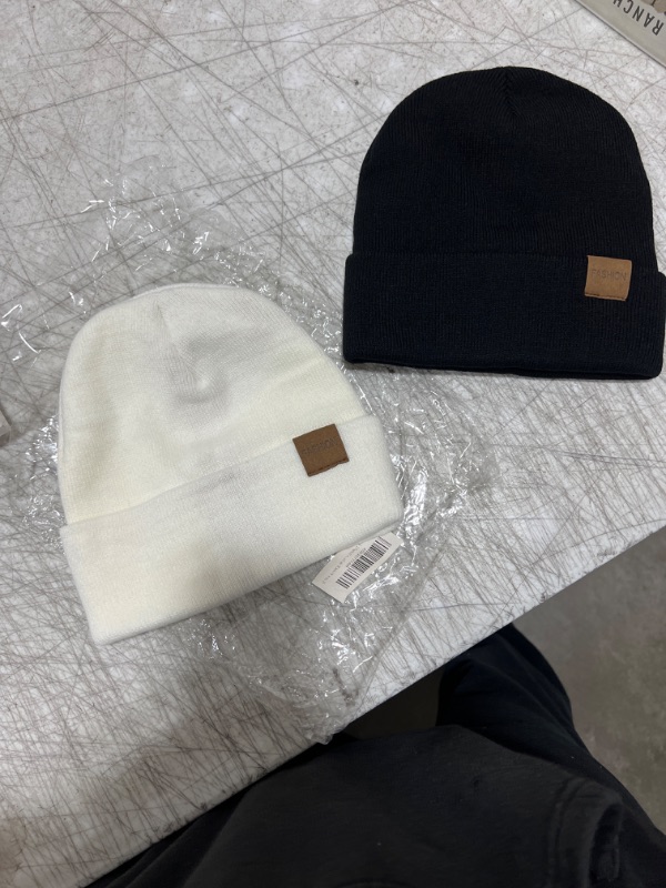 Photo 1 of 2 pack of white and black beenie 