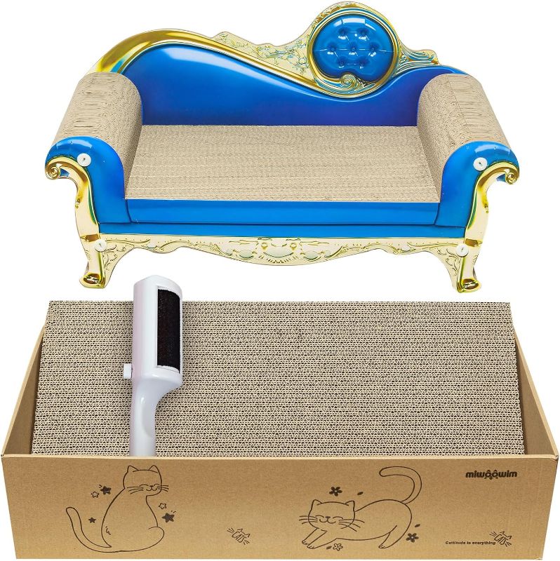 Photo 1 of  3 PCS Royal Cat Scratcher Couch Large Cat Scratcher Sofa Bed 22.9 inch -Cat Scratcher Cardboard Box 23.3 inch,cat Scratcher Lounge Cat Scratch Pad, cat scratchers for Indoor Cats (Blue)