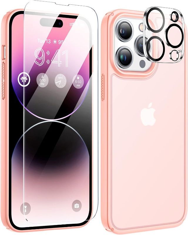 Photo 1 of ?5-in-1? Designed for iPhone 14 Pro Max Case, Full Body Shockproof with 2 Pack Screen Protector + 2 Pack Camera Protector Slim Protective Case for iPhone 14 Pro Max Case 6.7''-Sakura Pink