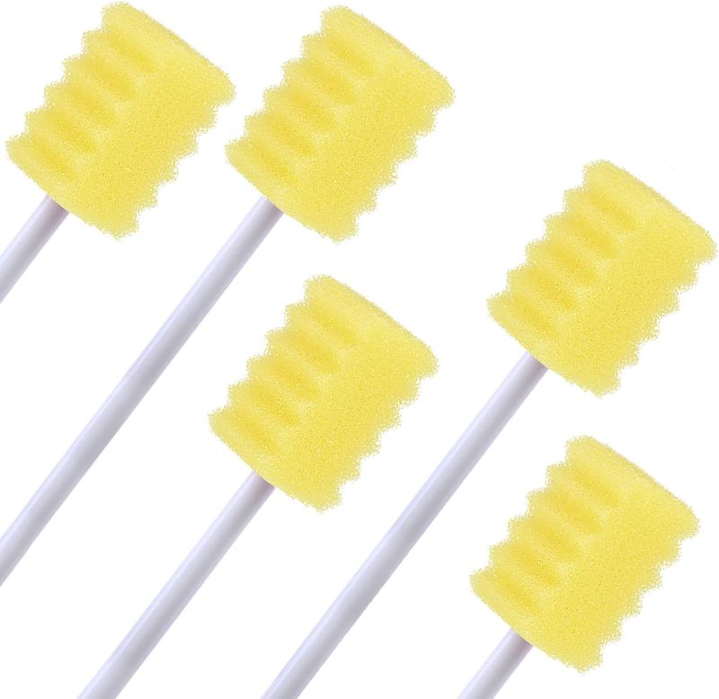 Photo 1 of 250 Pcs Disposable Mouth Swabs Sponge, BVN Oral Swabs, Oral Care Swabs Disposable, Mouth Swabs, Unflavored and Sterile Disposable Dental Swabsticks for Mouth Cleaning, Sawtooth-shaped Yellow.