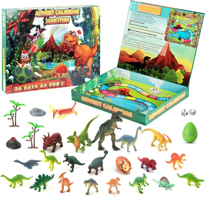 Photo 1 of 24pcs, Advent Calendar 2023 Kids Christmas Cutdown Calendar Gift Realistic Dinosaurs Figures with Chessboard Storage Box and Dino Toys for Kids 3-5 5-7 Toddler Boy Toys