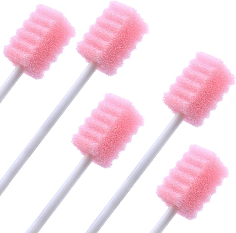 Photo 1 of 250 Pcs Disposable Mouth Swabs Sponge, BVN Oral Swabs, Oral Care Swabs Disposable, Mouth Swabs, Unflavored and Sterile Disposable Dental Swabsticks for Mouth Cleaning, Pink