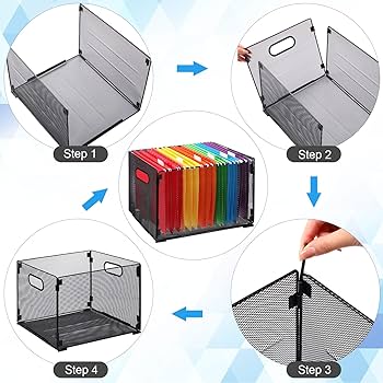 Photo 1 of Yingzhao 18 Pcs Hanging File Folder with 2 Pcs Organizer Box Set Colored Letter Size Hanging File Folder and Black Metal File Boxes for Home School File Holder Crate Storage Wire Mesh Box