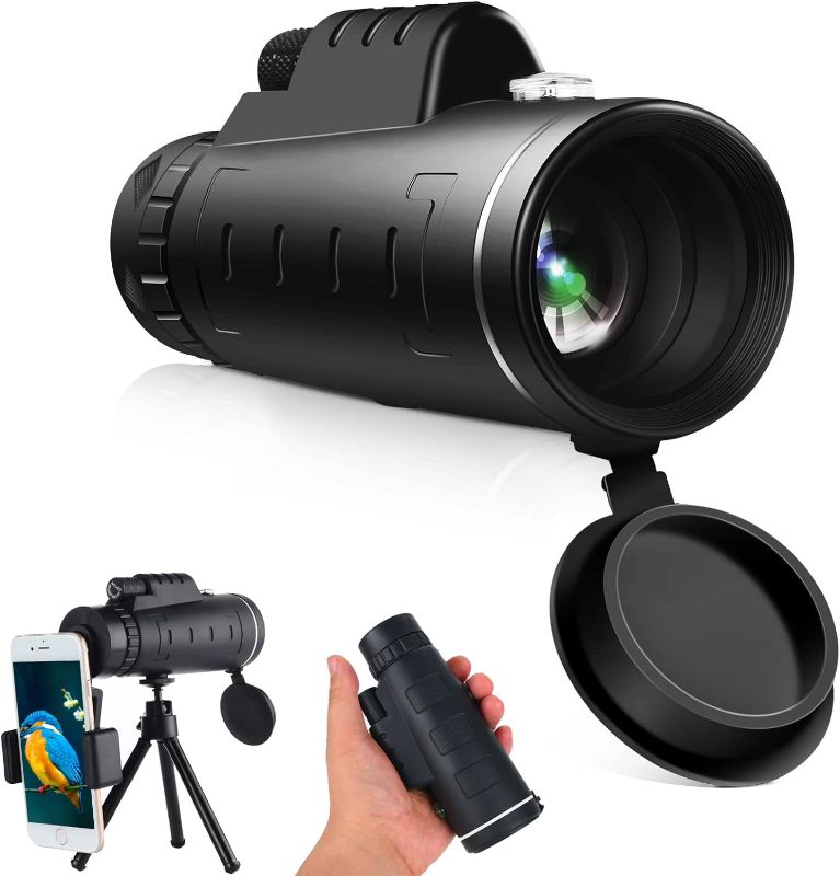 Photo 1 of Monocular Telescope, 40X60 HD Monocular Telescope with Smartphone Holder & Tripod, Low Night Vision Monocular for Watching Bird/Hunting/Concerts, Suit for Adult and Kids Black 