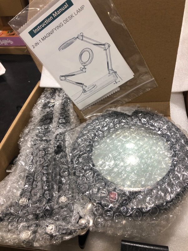 Photo 1 of Krstlv 10X Magnifying Glass with Light and Stand, Upgrade Button 5 Color Modes Stepless Dimmable, 2-in-1 LED Lighted Magnifier Light, Hands Free Desk Lamp with Clamp for Craft Hobby Close Work - White
