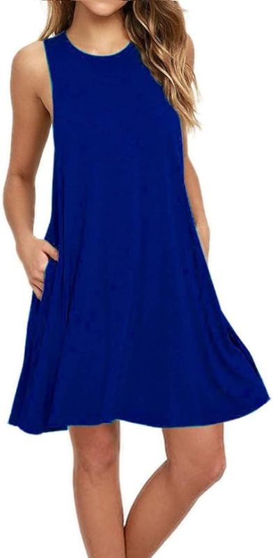 Photo 1 of BEUFRI Women Summer Casual Swing T Shirt Dresses Beach Cover up Plain Tank Dress with Pockets 