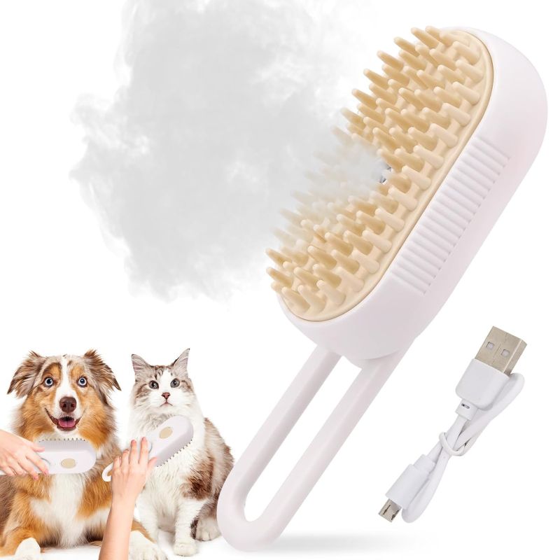 Photo 1 of  3 In1 Self Cleaning Steamy Cat Brush - Rechargeable Multifunctional Cat Steamer Brush for Massage, Silicone Pet Grooming Brush, Removes Tangled and Loose Hai 