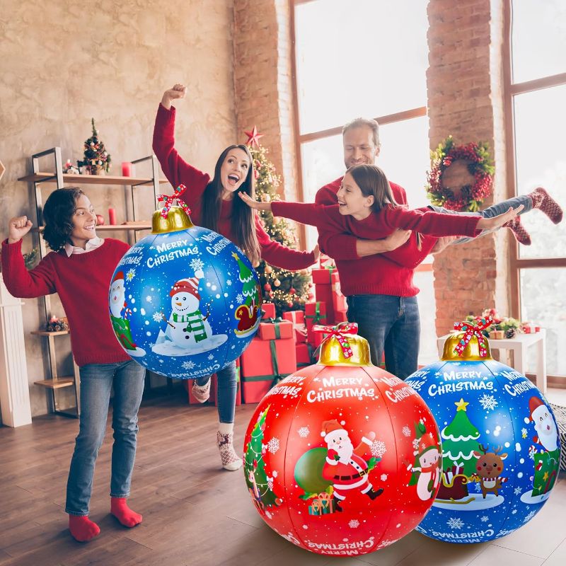 Photo 1 of 2 Pcs Inflatable Christmas Ball - 24 Inches Light Up Large Outdoor Christmas Decorations Ornament for Xmas Holiday Outdoor Yard Tree Pool Decorations "Design and Color may vary" (Similar Stock picture)