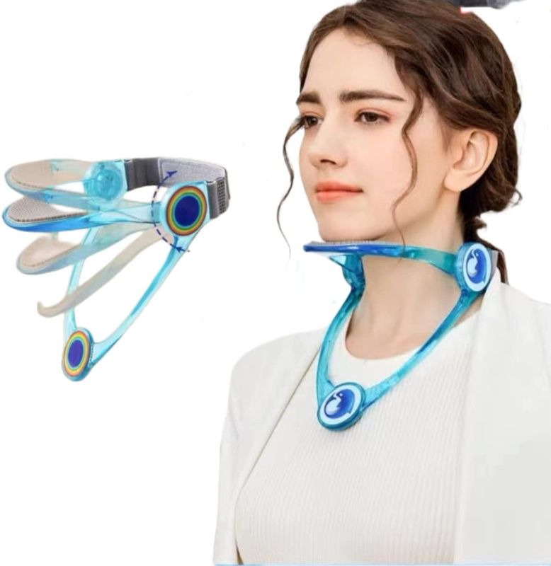 Photo 1 of 360 ° Adjustable Neck Support -Neck Orthotics, Neck Massager Cervical Spine Protector,Fixation Band?Cervical Neck Traction Device, Conducive to Correct Forward Head Posture (Blue)
