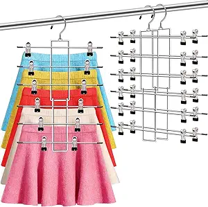 Photo 1 of 3 Pack Pants-Hangers-Space-Saving,6 Tier-Closet-Organizers-and-Storage Skirt Hangers with Clips,Closet-Organizer-Clothes-Organization-and-Storage Jeans Scarf Hangers,College-Dorm-Room-Essentials Decor
