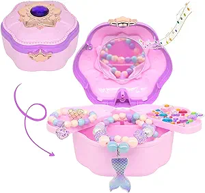 Photo 1 of Zubumdy Kids Musical Jewelry Box With Light Mermaid Jewelry Set, Toddlers Jewelry Gift Set Girls Pretend Play Princess Dress Up Necklace Bracelet Ring Dreamy Purple 