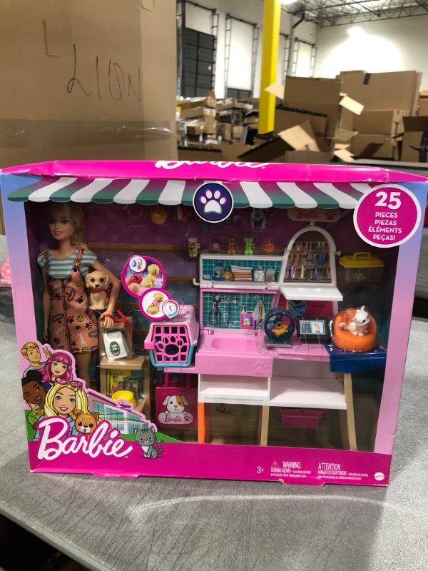 Photo 2 of Barbie Doll (11.5-in Blonde) and Pet Boutique Playset with 4 Pets, Color-Change Grooming Feature and Accessories, Great Gift for 3 to 7 Year Olds